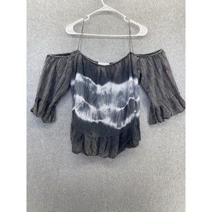 The Line of Style Women's Blouse Off Shoulder Size XL Tie Dye Ruffle Hem Cotton